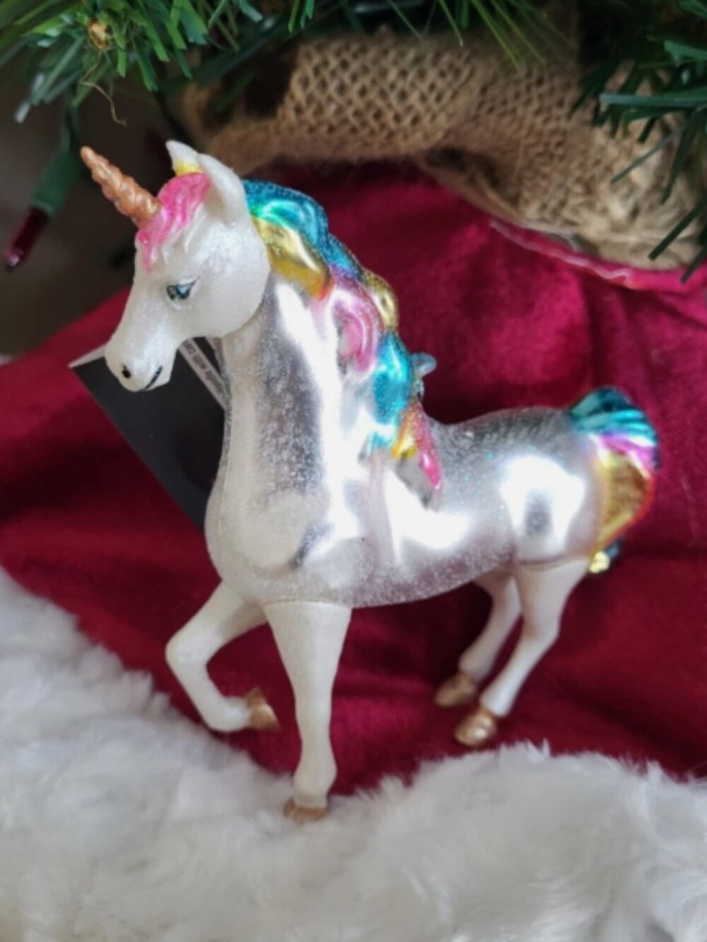 Robert Stanley Glass Christmas Tree Ornament Sparkly White Rainbow Unicorn Horse